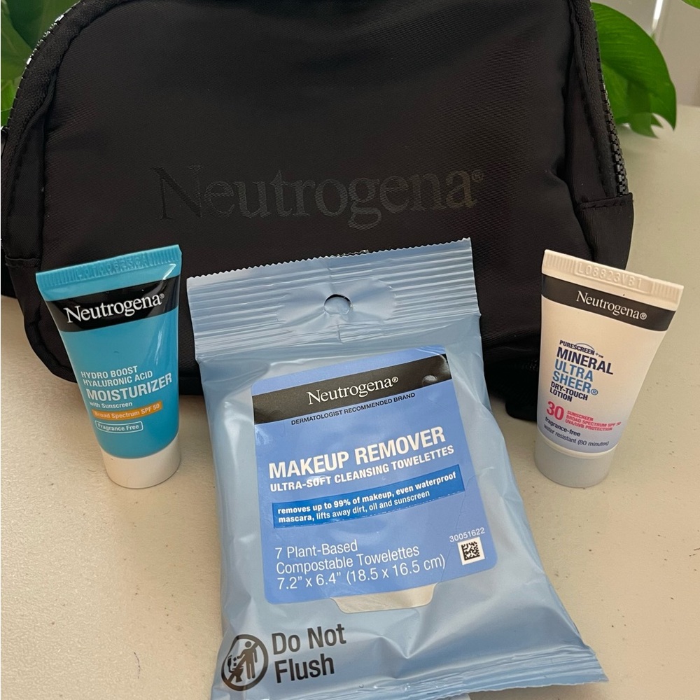 Neutrogena Belt Bag, 1-Lrg Zip Pocket , 1-Smaller Zip Pocket with products.